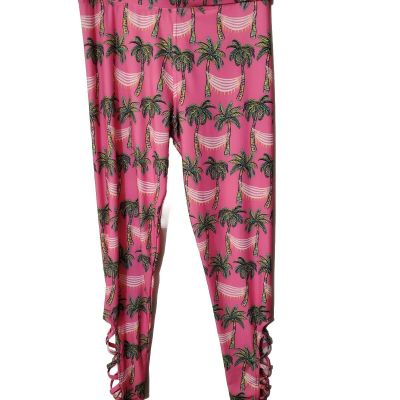 Simply Southern Womens Cutout Leggings Plus Size L - XXL Pink Palm Trees